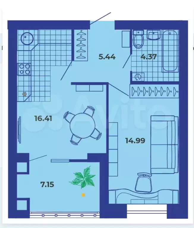 1-к. квартира, 48,4 м, 2/9 эт. - Фото 1