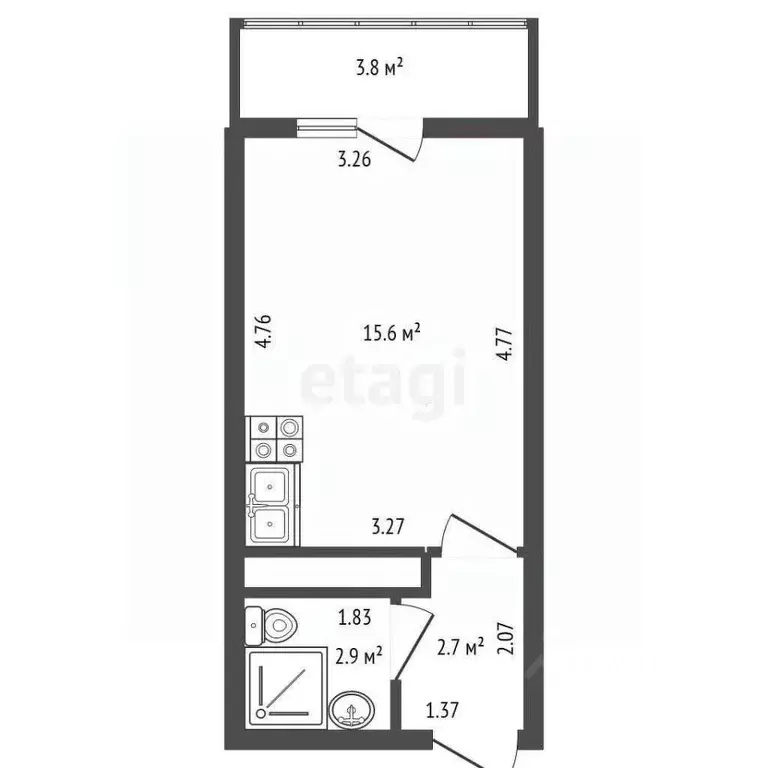 Студия Санкт-Петербург пос. Шушары, просп. Новгородский, 4 (22.0 м) - Фото 1