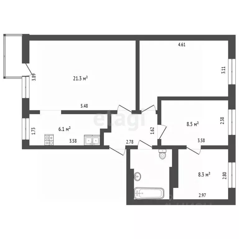 3-к кв. Челябинская область, Сосновский муниципальный округ, с. ... - Фото 2