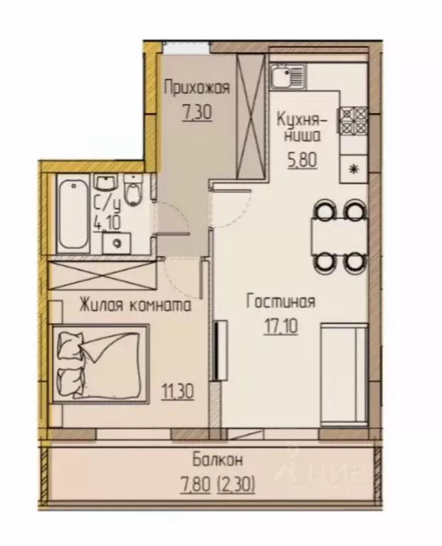 1-к кв. Татарстан, Казань ул. Абсалямова, 36 (41.5 м) - Фото 2