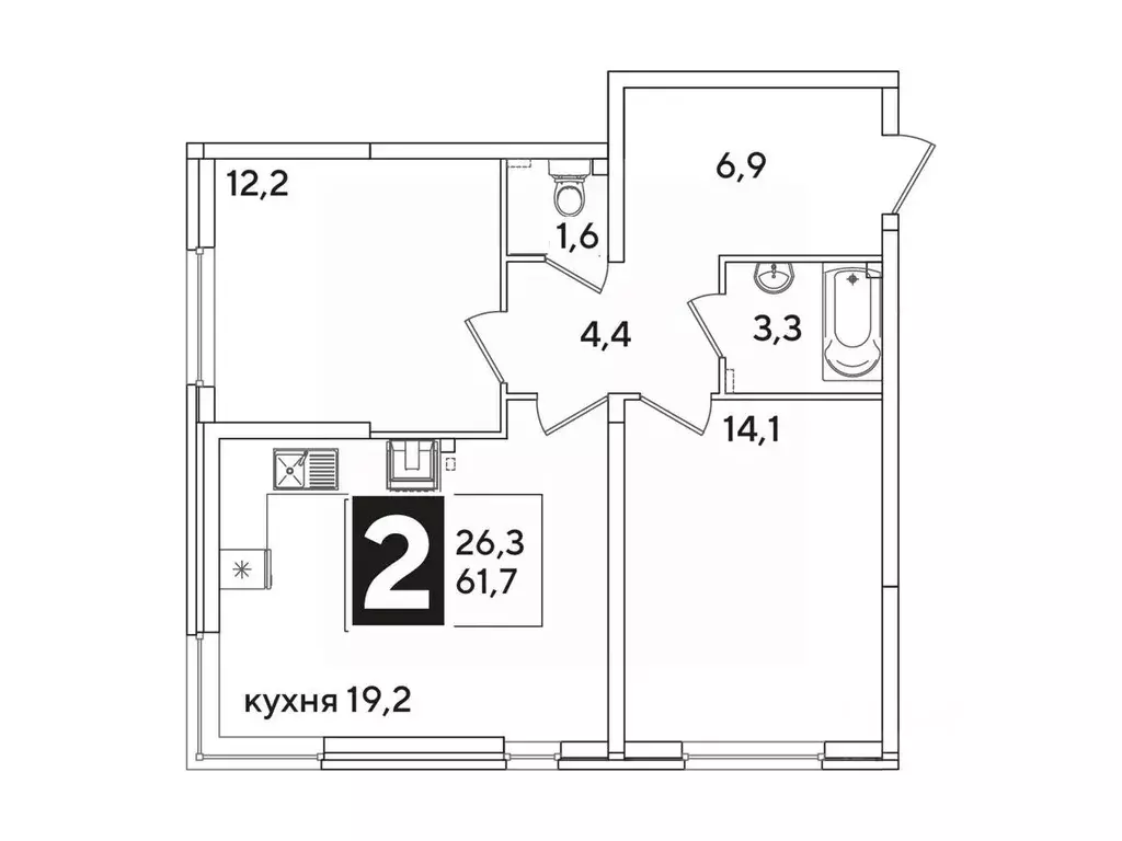 2-к кв. Краснодарский край, Краснодар ул. Ивана Беличенко, 86 (61.6 м) - Фото 1