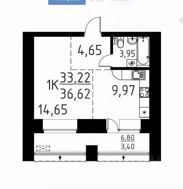 Студия Томская область, Томский район, д. Кисловка, Левобережный мкр ... - Фото 1