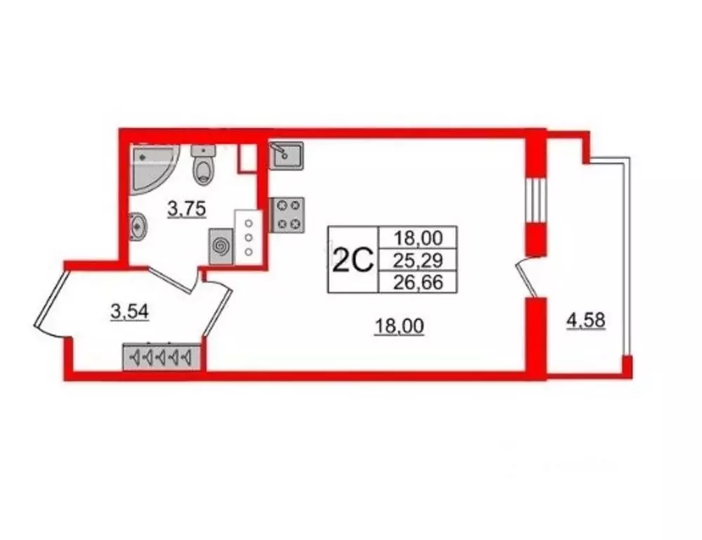 Студия Санкт-Петербург Манчестерская ул., 3к2 (24.9 м) - Фото 1