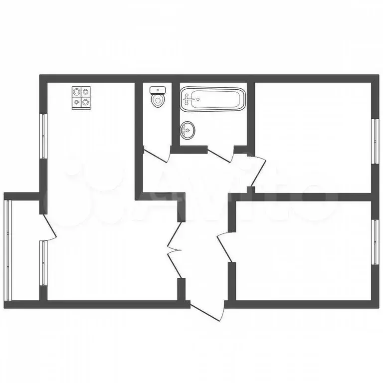 3-к. квартира, 56,1 м, 4/4 эт. - Фото 0