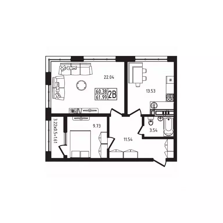 2-к кв. Адыгея, Майкоп  (61.99 м) - Фото 1