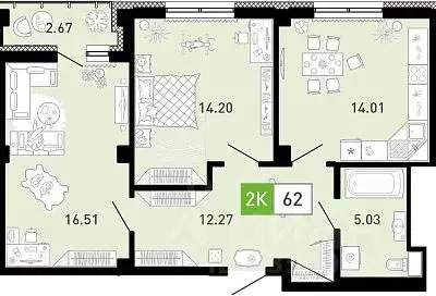 2-к кв. Тюменская область, Тюмень ул. Константина Посьета, 6 (62.1 м) - Фото 0