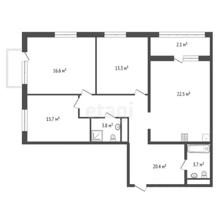3-к кв. Калужская область, Обнинск ул. Курчатова, 25/1 (94.0 м) - Фото 2