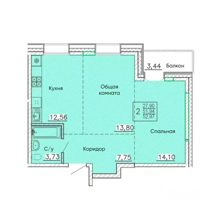2-к кв. Бурятия, Улан-Удэ Энергетик мкр,  (52.97 м) - Фото 1