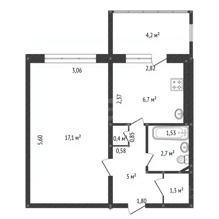 1-к кв. Башкортостан, Уфа Российская ул., 163/2 (33.2 м) - Фото 1