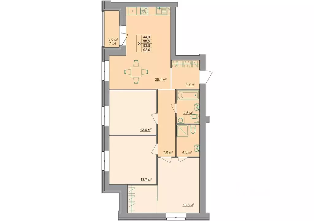 3-к кв. Костромская область, Кострома Магистральная ул., 49А (92.0 м) - Фото 0