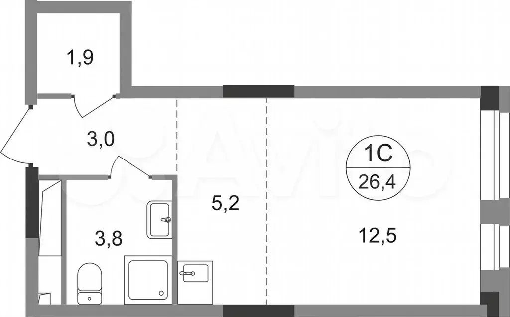 Квартира-студия, 26,4 м, 13/19 эт. - Фото 0