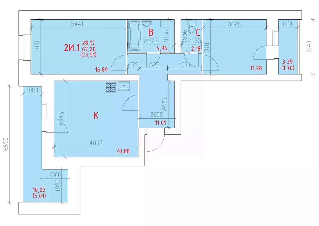 2-к кв. Вологодская область, Череповец 109-й мкр,  (73.91 м) - Фото 0