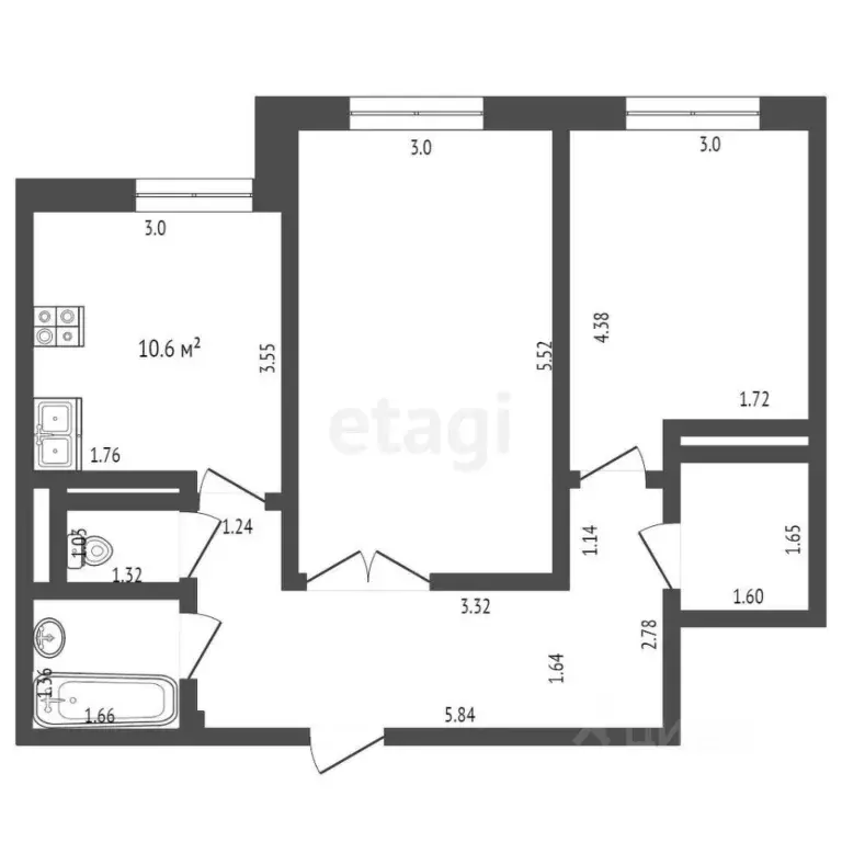 2-к кв. Ямало-Ненецкий АО, Ноябрьск Магистральная ул., 125 (54.8 м) - Фото 1