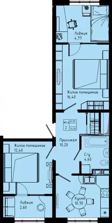 2-комнатная квартира: Коммунар, Железнодорожная улица, 41к3 (61.6 м) - Фото 1