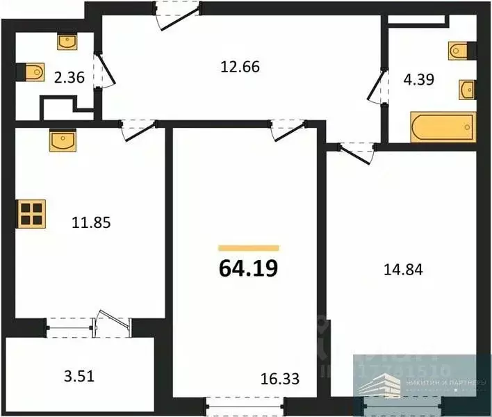 2-к кв. Воронежская область, Воронеж ул. Ломоносова, 116Б (64.2 м) - Фото 0