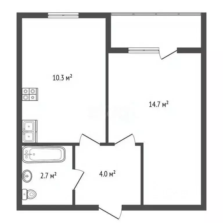 1-к кв. Тюменская область, Тюмень Харьковская ул., 85а (31.0 м) - Фото 0