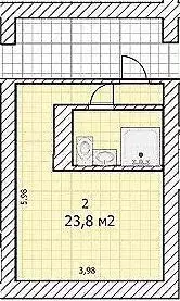 Апартаменты-студия, 23,8 м, 1/5 эт. - Фото 0