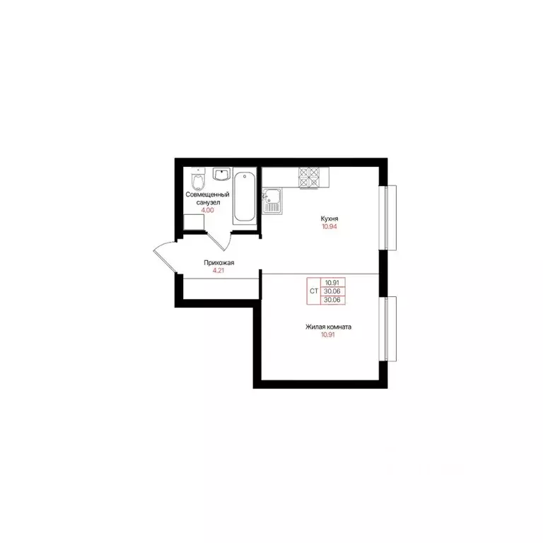 Студия Татарстан, Казань Лето жилой комплекс (30.06 м) - Фото 1