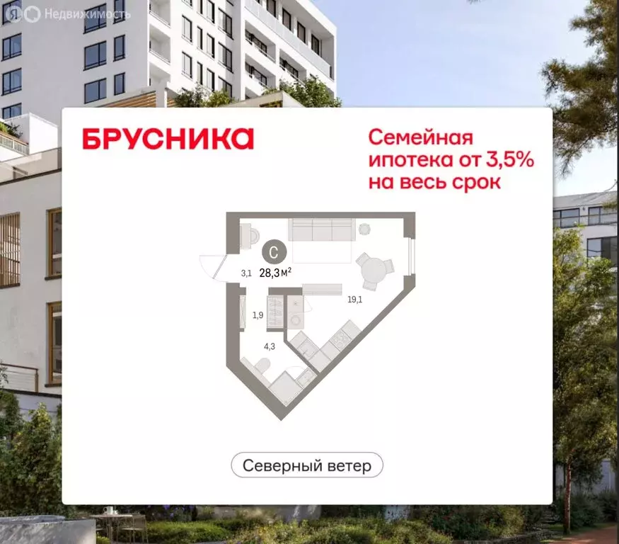 Квартира-студия: Санкт-Петербург, ЖК Северный Ветер (28.28 м) - Фото 1