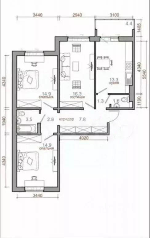 3-к кв. Иркутская область, Иркутский муниципальный округ, Маркова рп ... - Фото 2