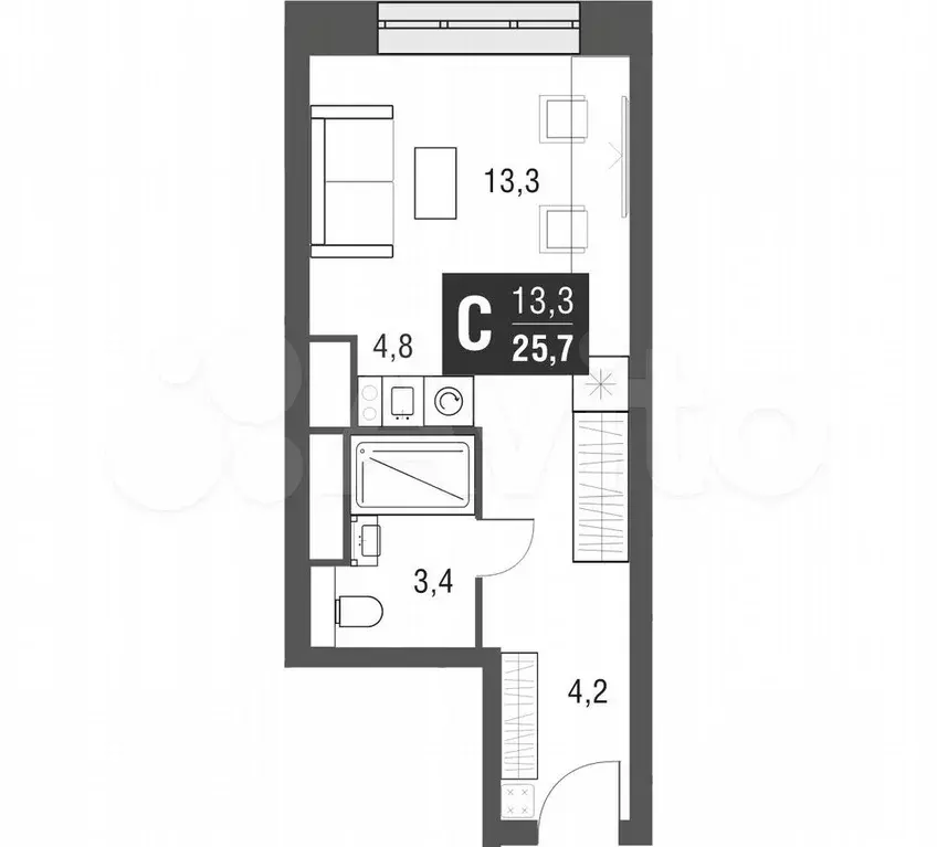 Квартира-студия, 25,3 м, 40/53 эт. - Фото 1