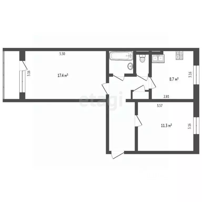 2-к кв. Ямало-Ненецкий АО, Ноябрьск ул. 40 лет Победы, 7А (51.0 м) - Фото 2