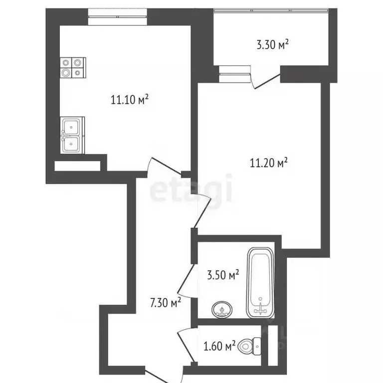 1-к кв. Тюменская область, Тюмень Интернациональная ул., 197Б (34.8 м) - Фото 1