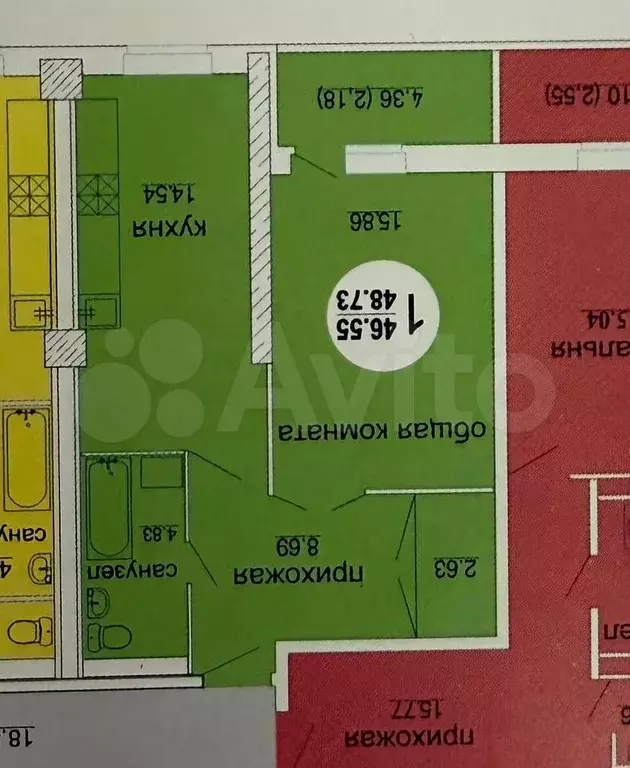 1-к. квартира, 48,7 м, 5/21 эт. - Фото 0