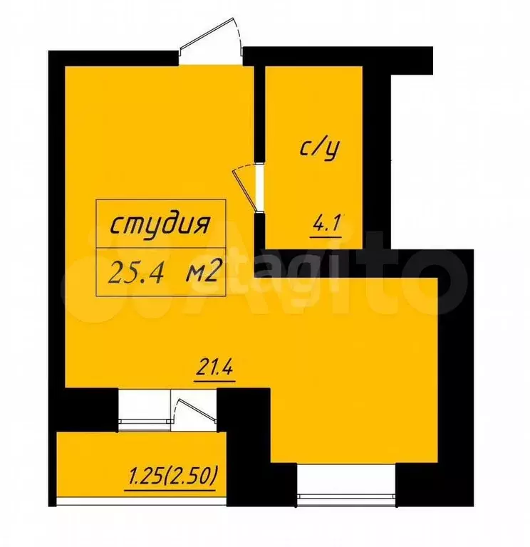 Квартира-студия, 25,4 м, 4/9 эт. - Фото 0