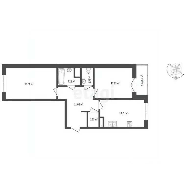 2-к кв. Вологодская область, Вологда Медуницинская ул., 11 (55.42 м) - Фото 1