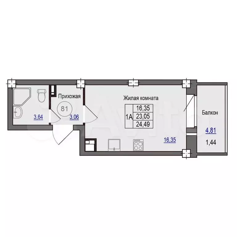 Квартира-студия, 24,5 м, 3/9 эт. - Фото 0