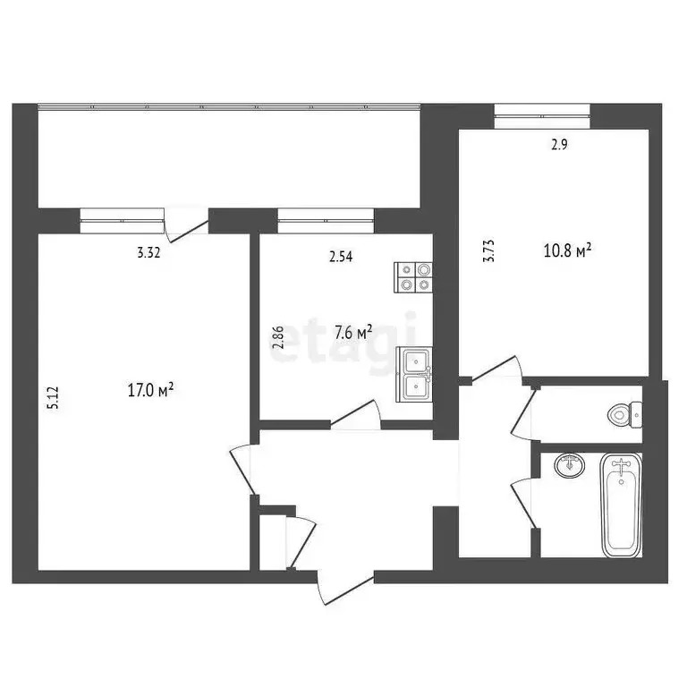 2-комнатная квартира: Челябинск, Новороссийская улица, 53 (47 м) - Фото 1