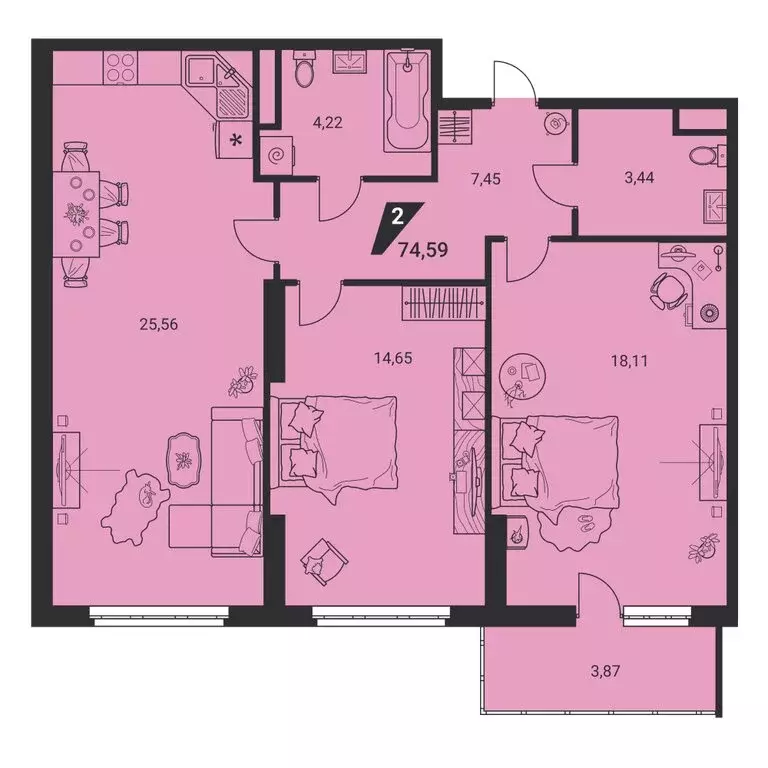 2-комнатная квартира: Екатеринбург, улица Громова, 26 (74.59 м) - Фото 0