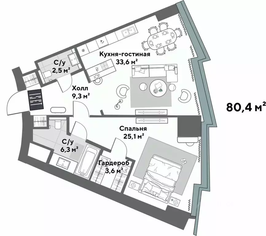 2-к кв. Свердловская область, Екатеринбург ул. Бориса Ельцина (80.4 м) - Фото 1