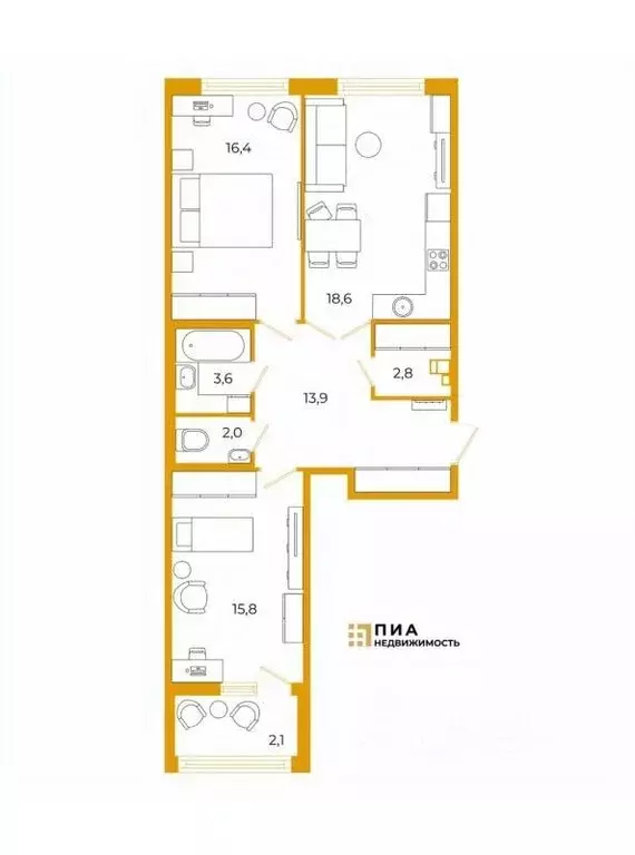 2-к кв. Санкт-Петербург Лиговка-Ямская муниципальный округ,  (73.1 м) - Фото 1