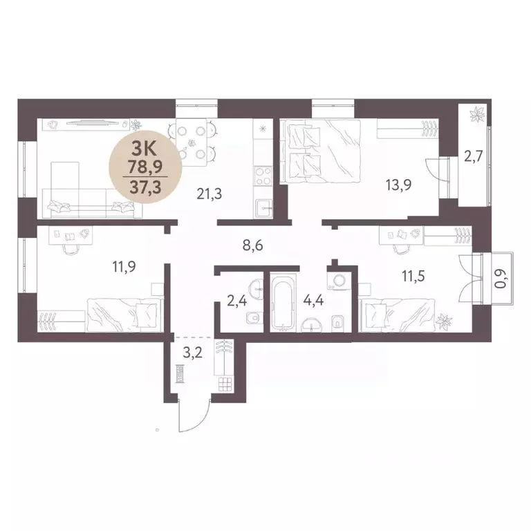 3-к кв. Новосибирская область, Новосибирск  (78.9 м) - Фото 0