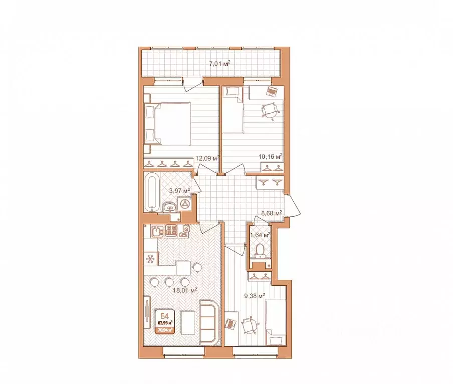 3-к кв. Тульская область, Тула проезд 2-й Клинской, 8 (63.4 м) - Фото 1