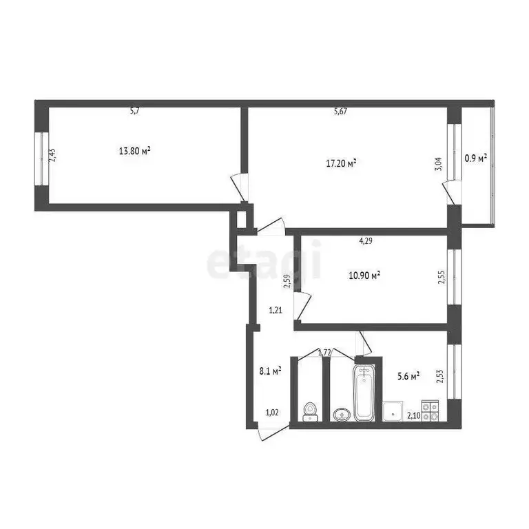 3-комнатная квартира: Омск, проспект Мира, 100А (58 м) - Фото 0