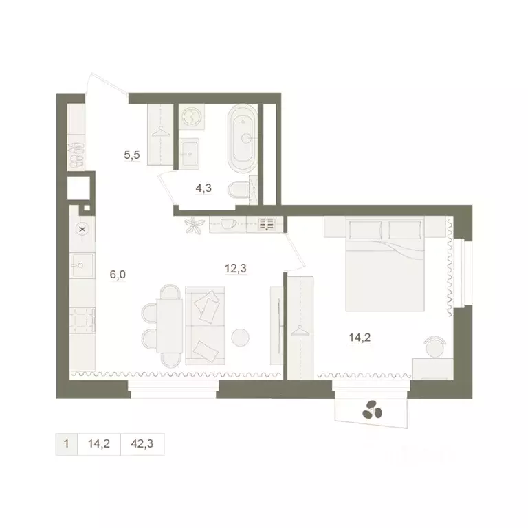 1-к кв. Башкортостан, Уфа Родина Парк жилой комплекс (42.3 м) - Фото 0