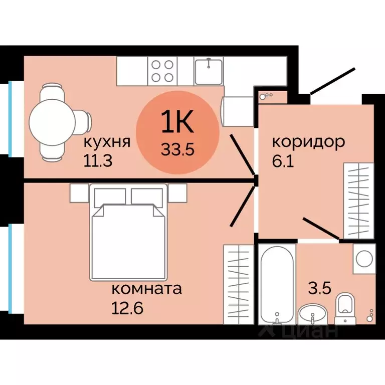 1-к кв. Пермский край, Пермь ул. Яблочкова, 5к4 (33.5 м) - Фото 1