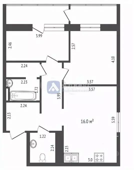 3-к кв. Тюменская область, Тюмень ул. Ю.-Р.Г. Эрвье, 30к4 (61.0 м) - Фото 2