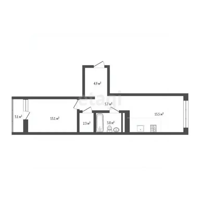 1-к кв. Тюменская область, Тюмень ул. 50 лет Октября, 57Бк2 (46.3 м) - Фото 2