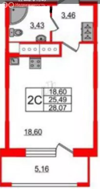 Квартира-студия: Санкт-Петербург, Ультрамариновая улица, 5 (28 м) - Фото 1