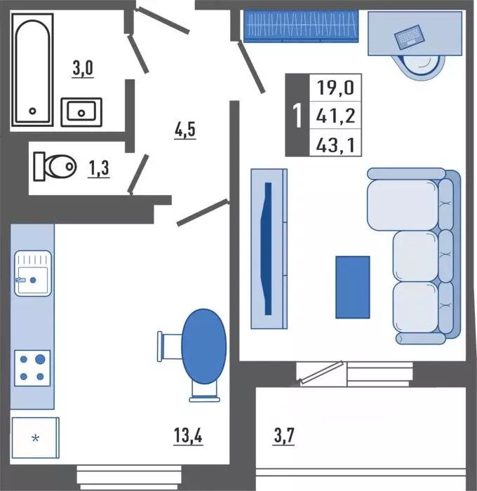 1-к кв. Орловская область, Орел Мясокомбинат мкр,  (43.1 м) - Фото 1