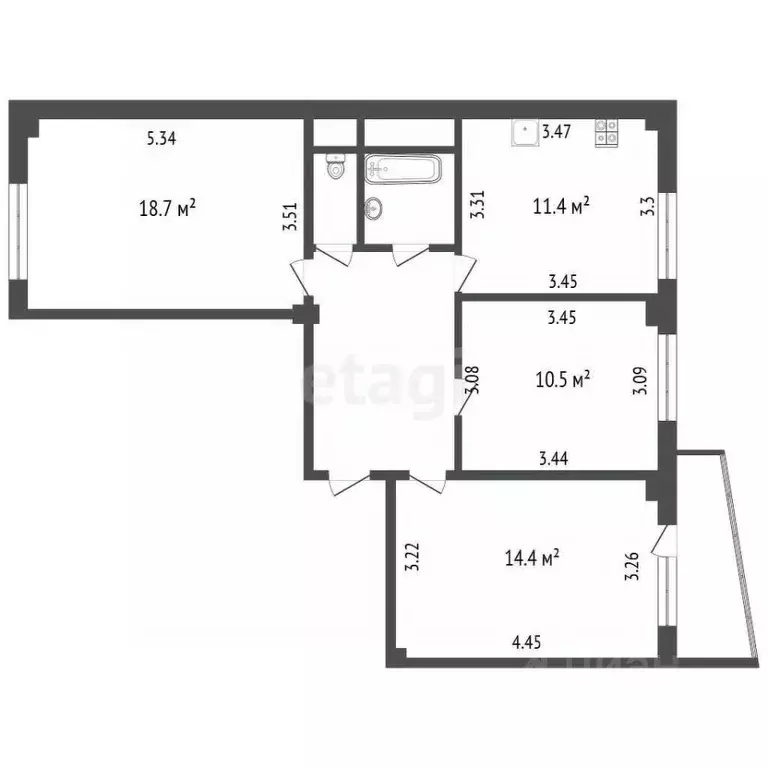 3-к кв. Белгородская область, Белгород ул. Есенина, 8 (71.0 м) - Фото 2