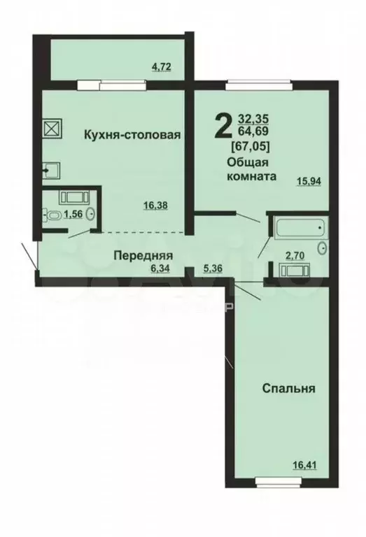3-к. квартира, 64,7 м, 10/10 эт. - Фото 0