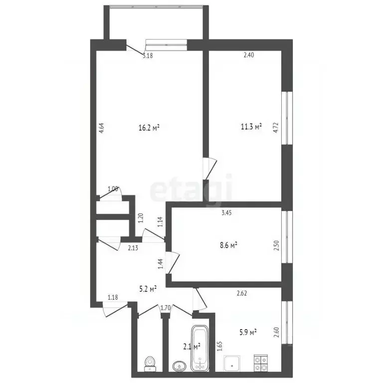 3-к кв. Архангельская область, Котлас ул. Виноградова, 42 (63.0 м) - Фото 2