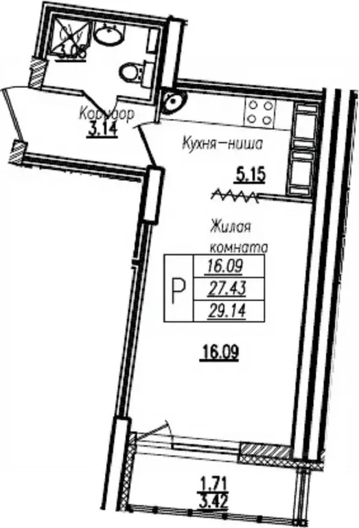 Студия Санкт-Петербург ул. Кустодиева, 7к1 (29.14 м) - Фото 1