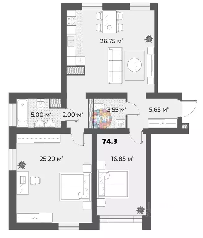 2-к кв. Санкт-Петербург Зеленогорская ул., 3 (74.3 м) - Фото 1