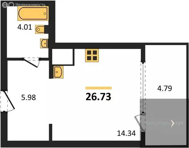 Квартира-студия: Воронеж, набережная Чуева, 7 (26.73 м) - Фото 1